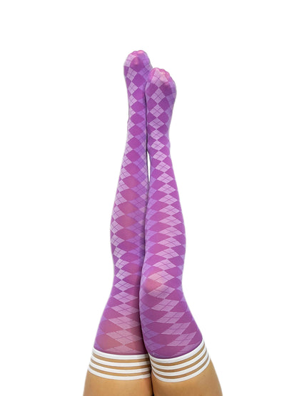 Par 4 - Purple Argyle Thigh Highs. Petite to Plus Size