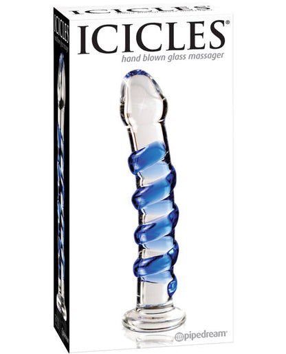 Icicles No. 5 Glass Massager with Blue Swirls