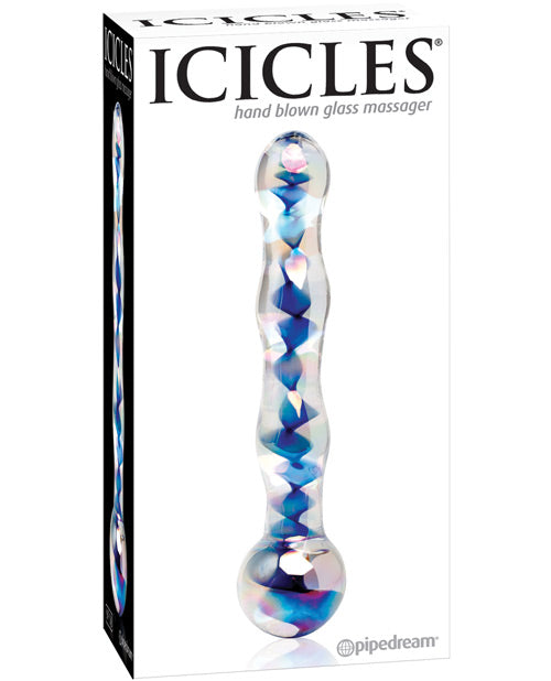 Icicles No. 8 Glass Massager with Blue Swirls
