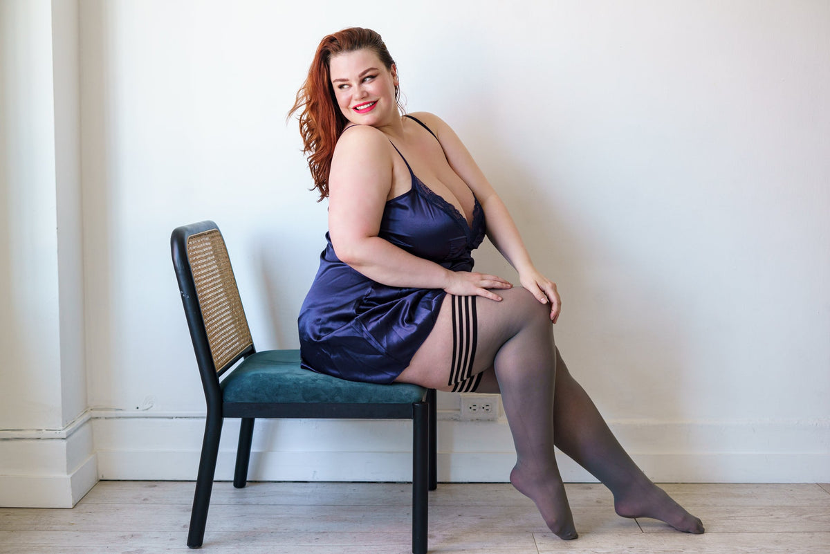 Sierra: Grey Opaque Thigh Highs. Petite to Plus Size