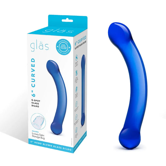 Glas 6" Curved Glass G-spot Dildo Blue