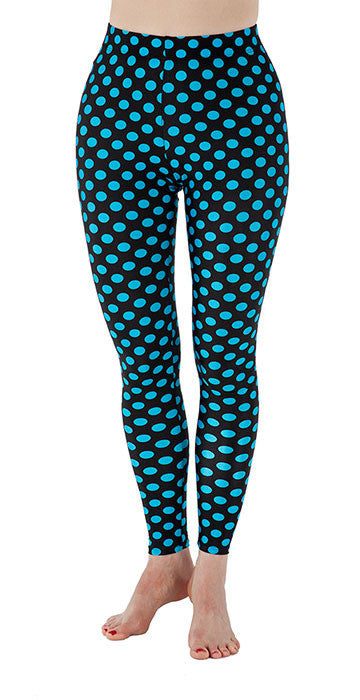 Black with Blue Dots Spandex Leggings