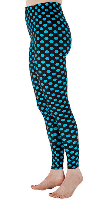 Black with Blue Dots Spandex Leggings