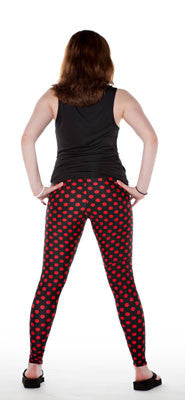 Black and red dot womens spandex leggings by Tasty Tiger